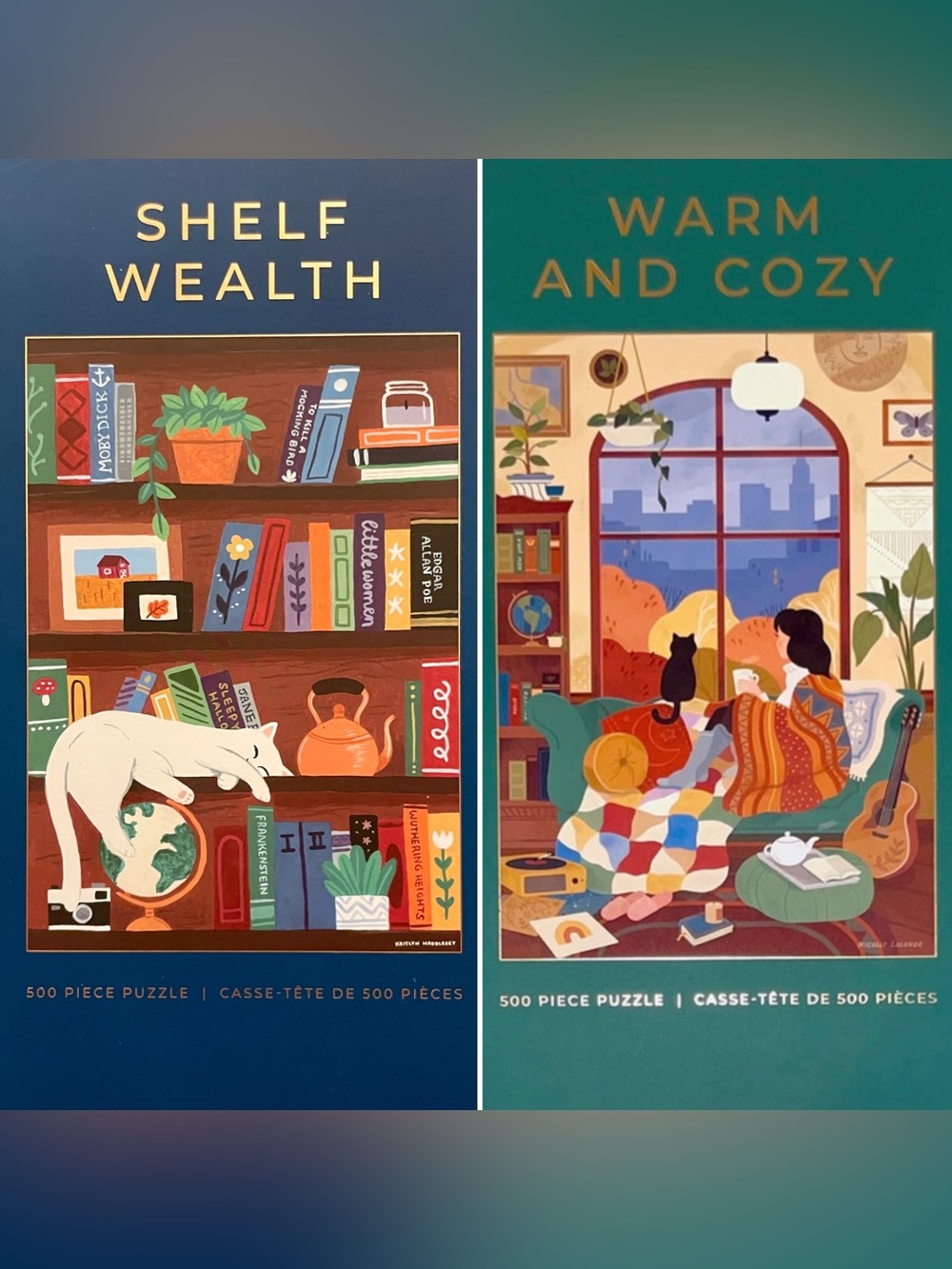 Shelf Wealth & Warm and Cozy 500-Piece Puzzle Set — Teal and Multicolor